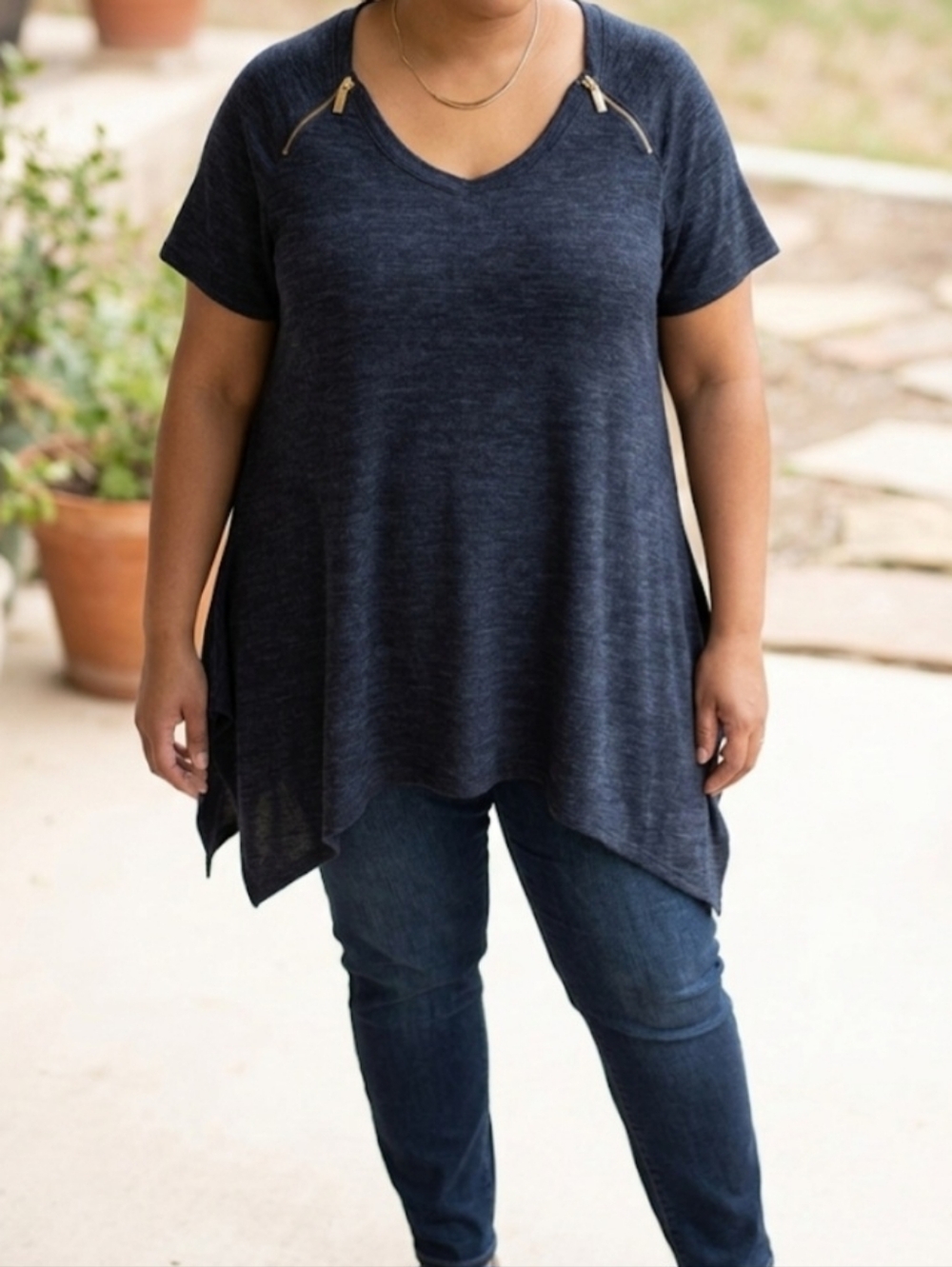 Olivia Blu Plus Size Knit Shark Bite Top